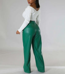 The "Alissa" Faux Leather Pants in Green | Ready to Ship — 40% OFF