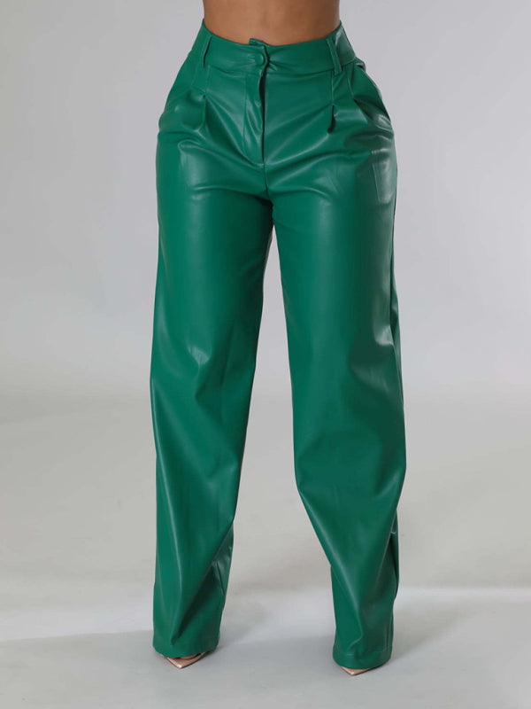 The "Alissa" Faux Leather Pants in Green | Ready to Ship