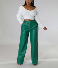 The "Alissa" Faux Leather Pants in Green | Ready to Ship — 40% OFF