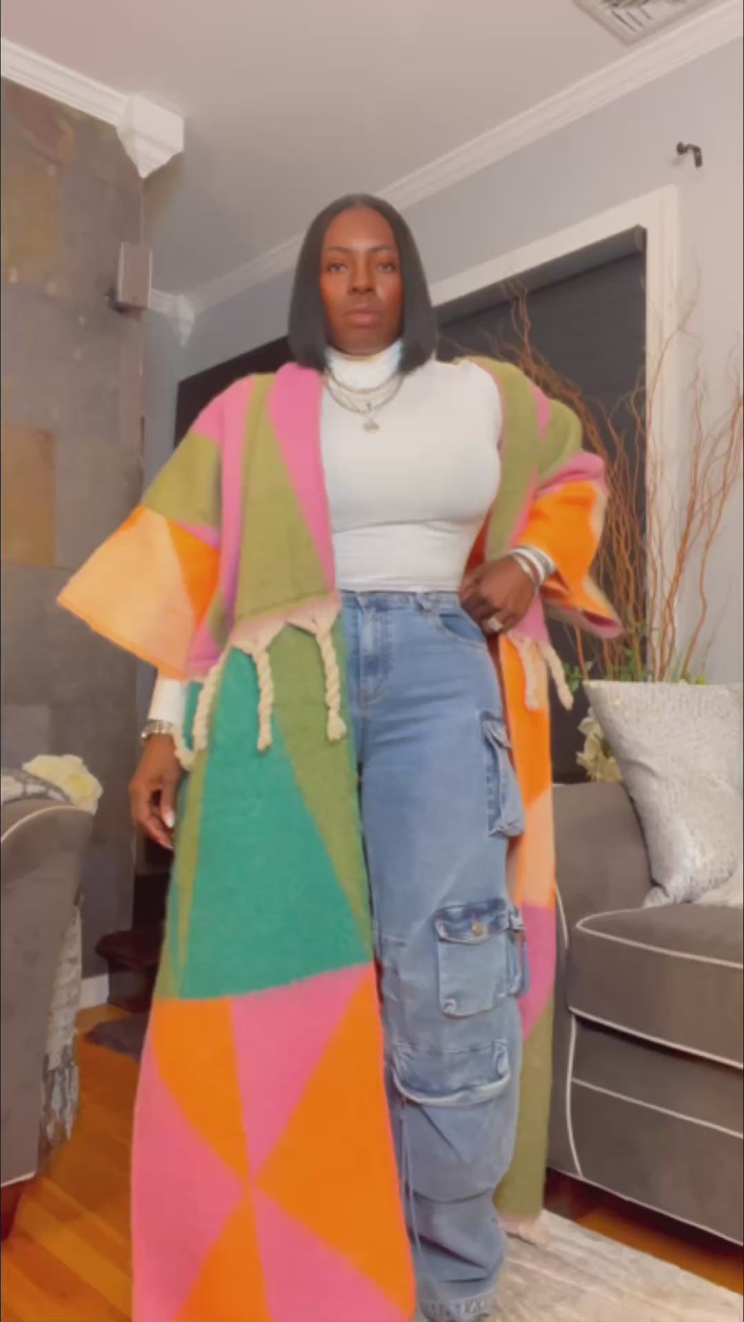 The "Material Girl" Long Kimono Sweater in Multicolor 2 | Ready to Ship