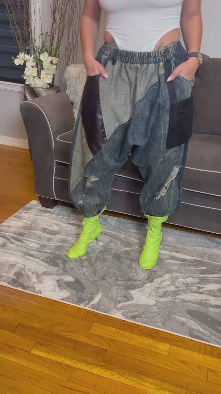 The "Amoura" Denim Oversized Harem Joggers | Pre-Order - Ships Between January 15th - January 30th