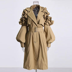 The "Kyria" Ruffle Sleeve Trench in Khaki | Ready to Ship
